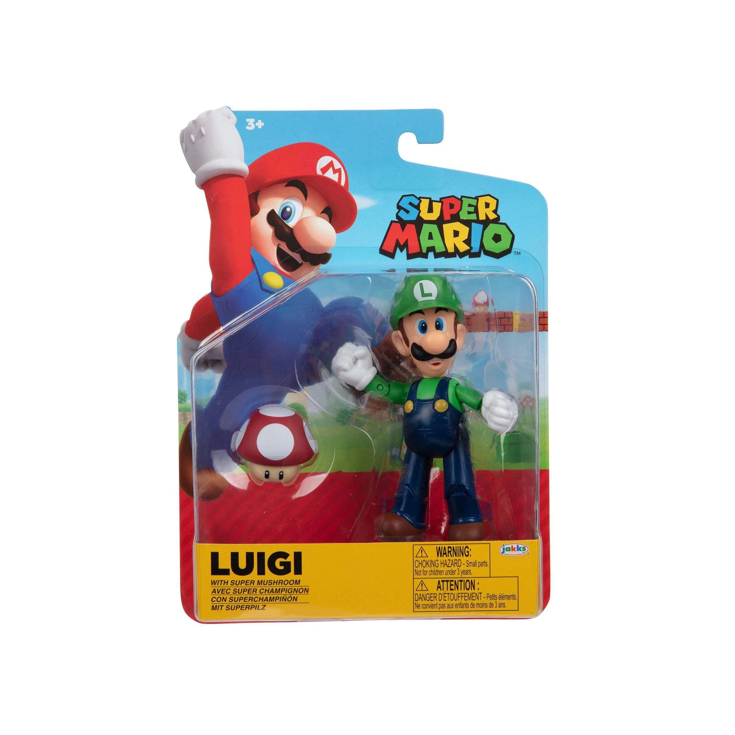 JAKKS PACIFIC Super Mario 4 Inch Action Figure | Luigi W/ 1-Up Mushroom 4 JAKKS PACIFIC Super Mario 4 Inch Action Figure | Luigi W/ 1-Up Mushroom - Image 2